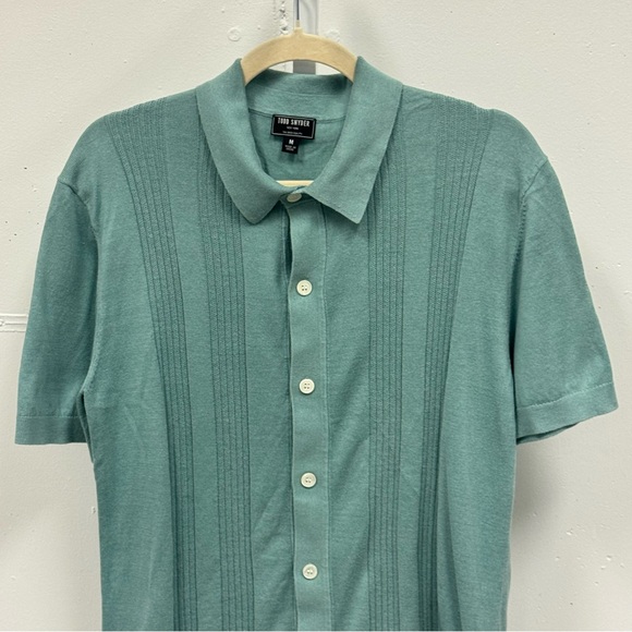 Todd Snyder Men's Silk-Cotton Ribbed Button Sweater Polo Teal Medium - Picture 4 of 13